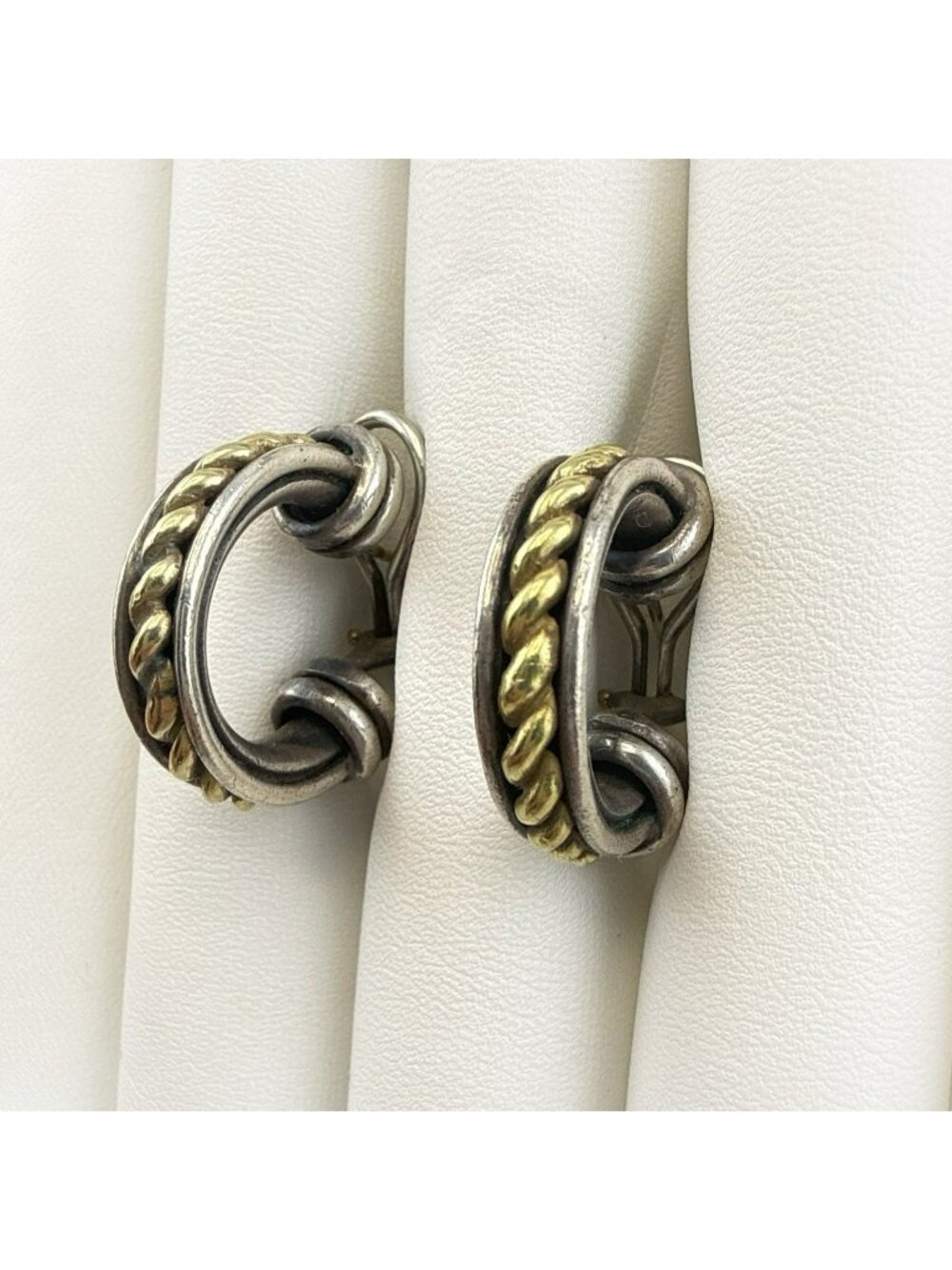 Vintage David Wysor Earrings Sterling Silver 18K Gold Hoop Cable Omega Back
